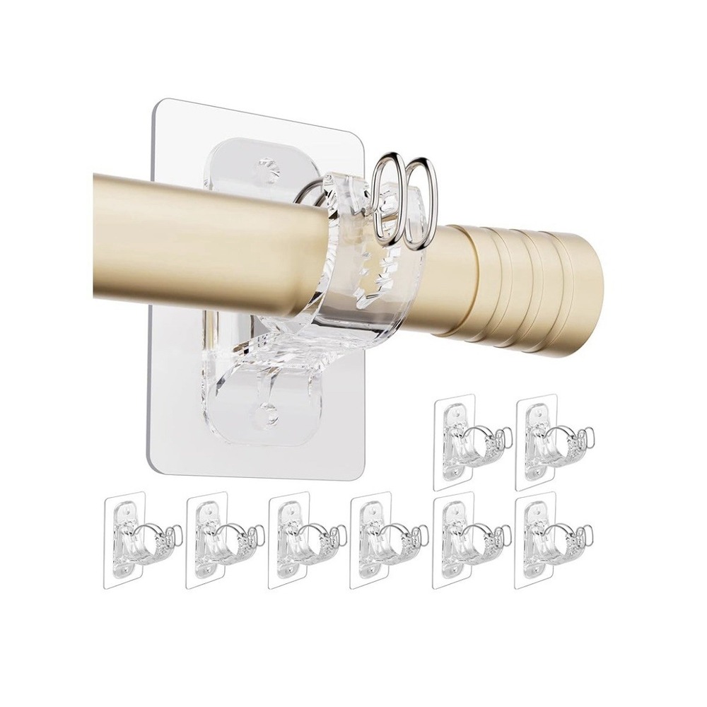No Drill Curtain Rod Bracket Holders Self Adhesive Hooks Adjustable 8 pack